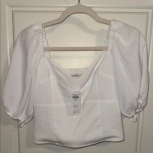 Abercrombie & Fitch White Puff Sleeve Crop Blouse